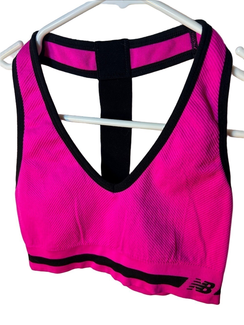 New Balance Hot Pink Peony and Black Racerback Medium Impact Sports Bra